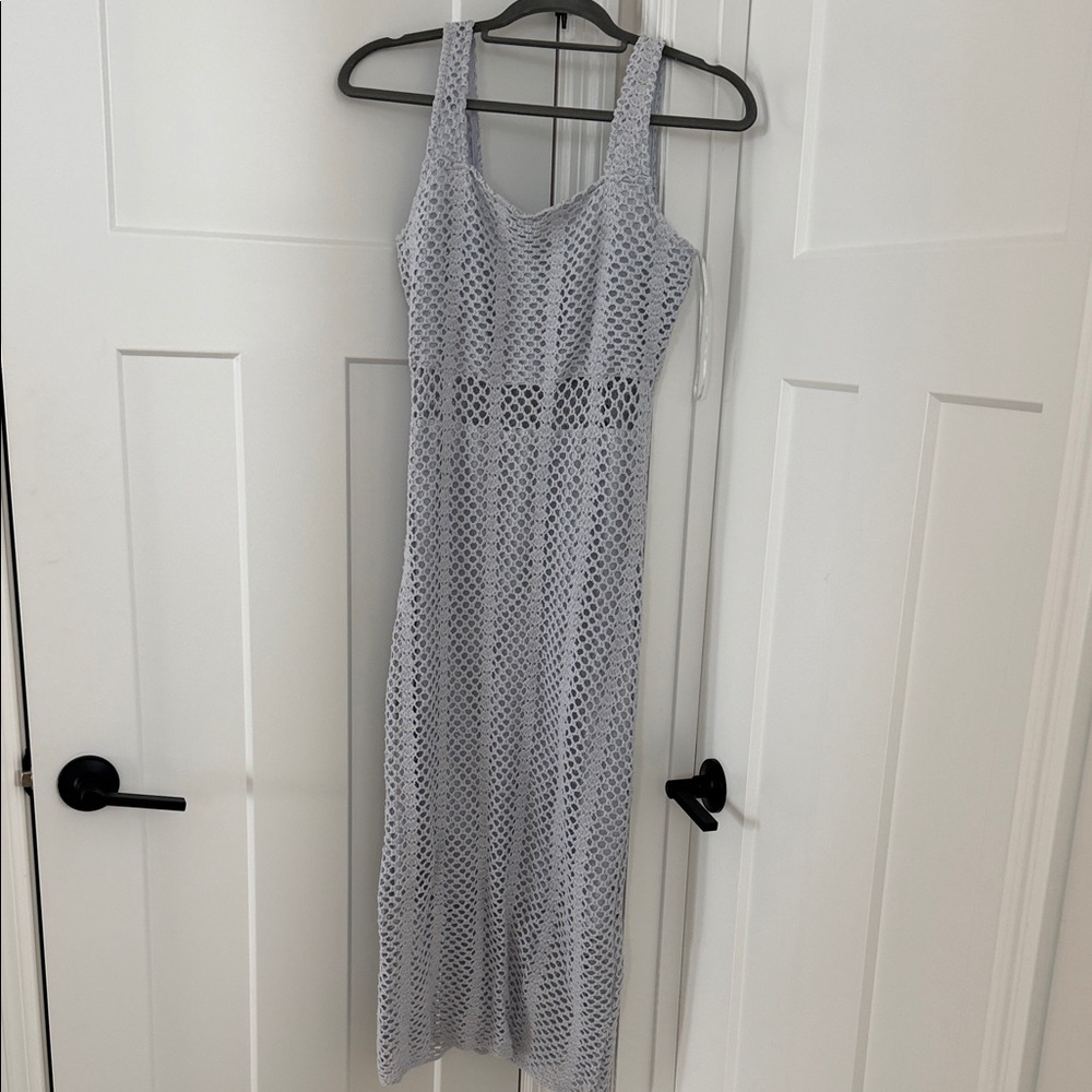 Lucy Paris pale blue Crochet Midi Dress